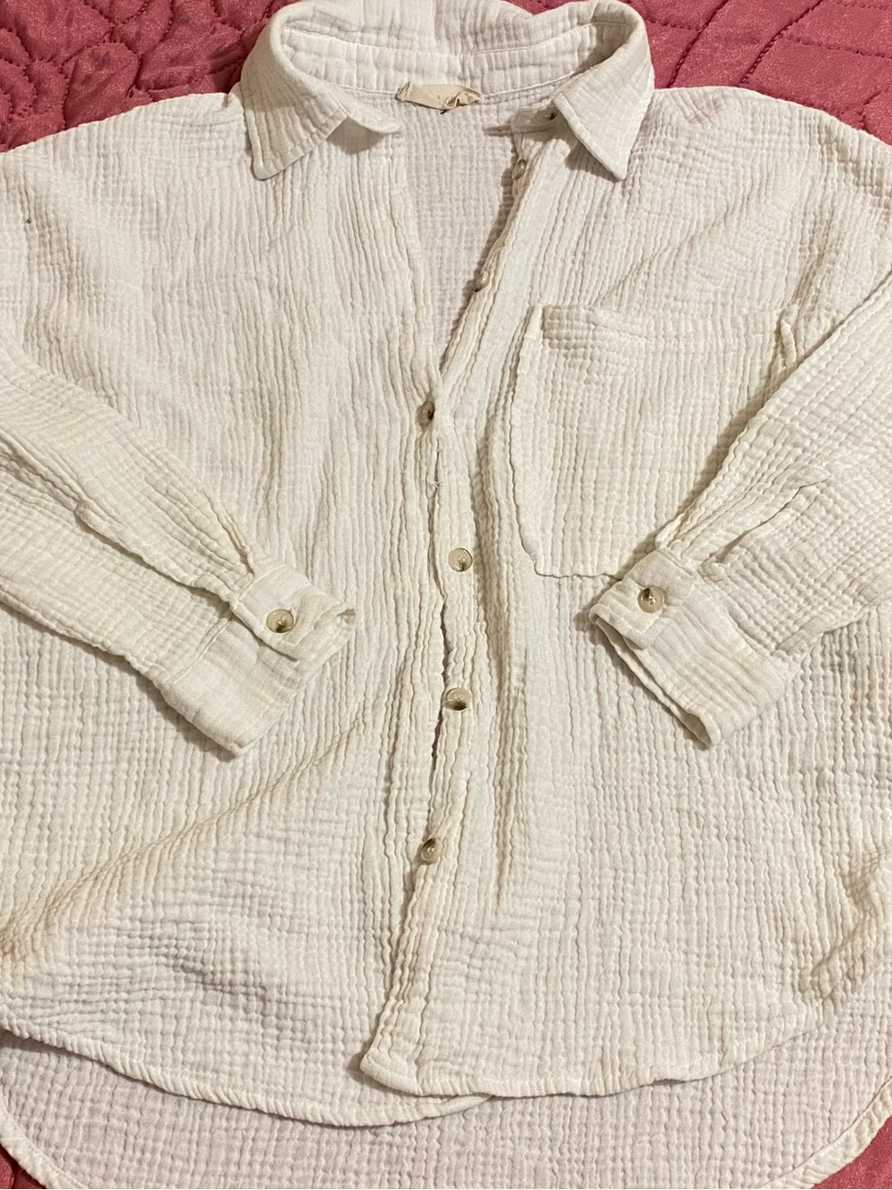 Altar'd State Ivory Textured Gauze Button-Up Shirt